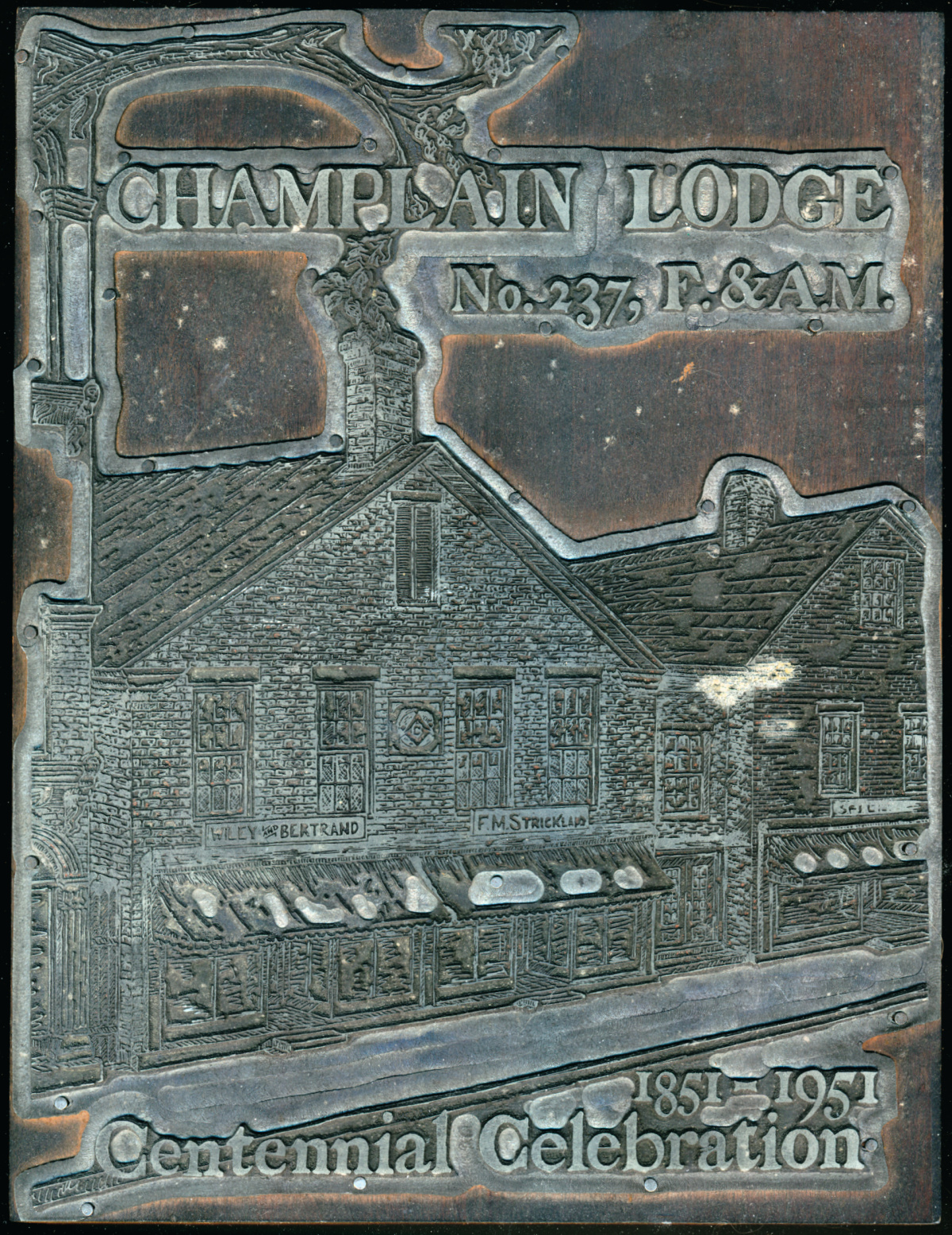 moorsfield press engraved plate of
                        champlain masonic lodge 1951
