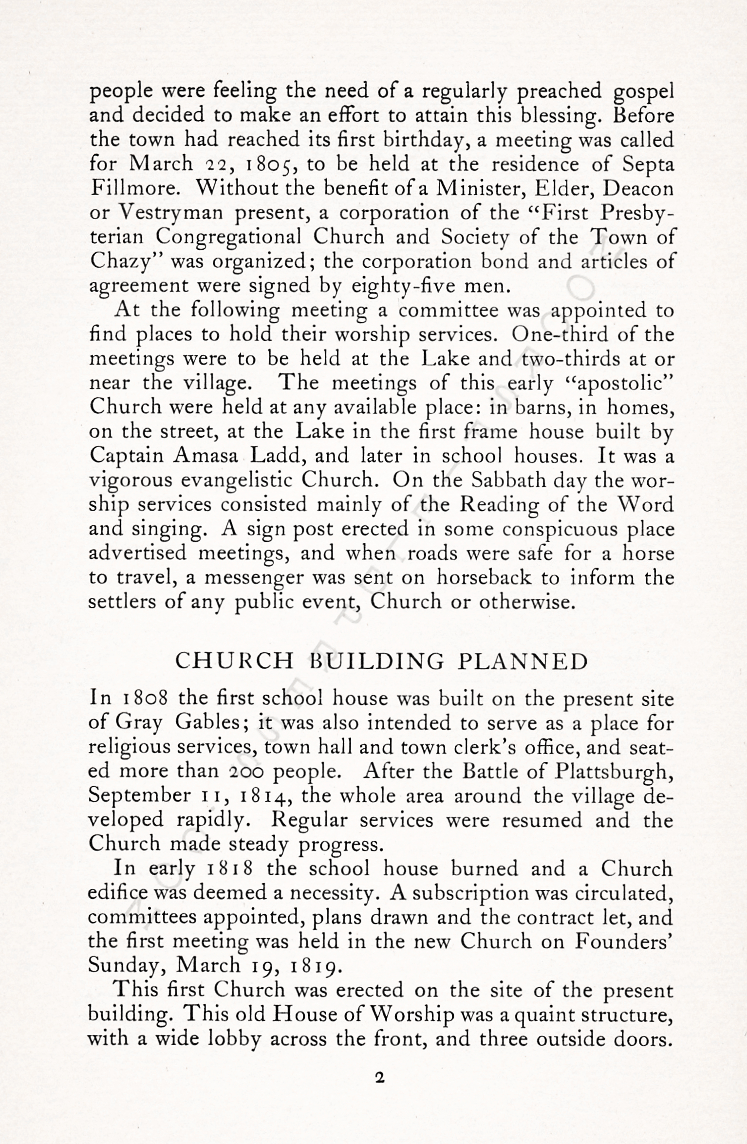 a short
                      history of the presbyterian church of chazy new
                      york 1805-1955