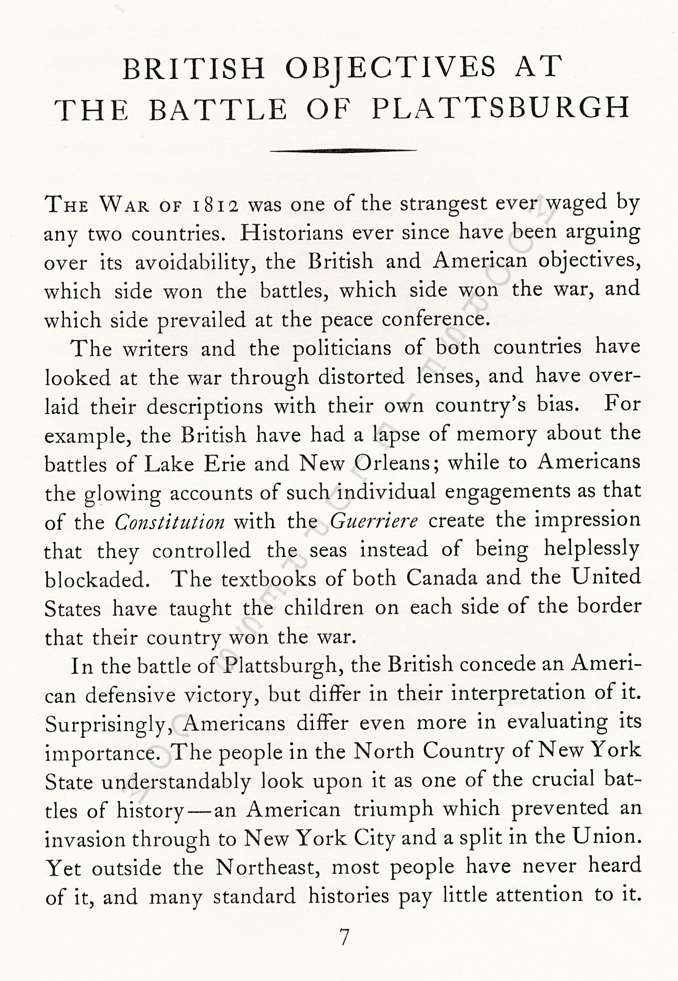 BRITISH
                      OBJECTIVES AT THE BATTLE OF PLATTSBURGH