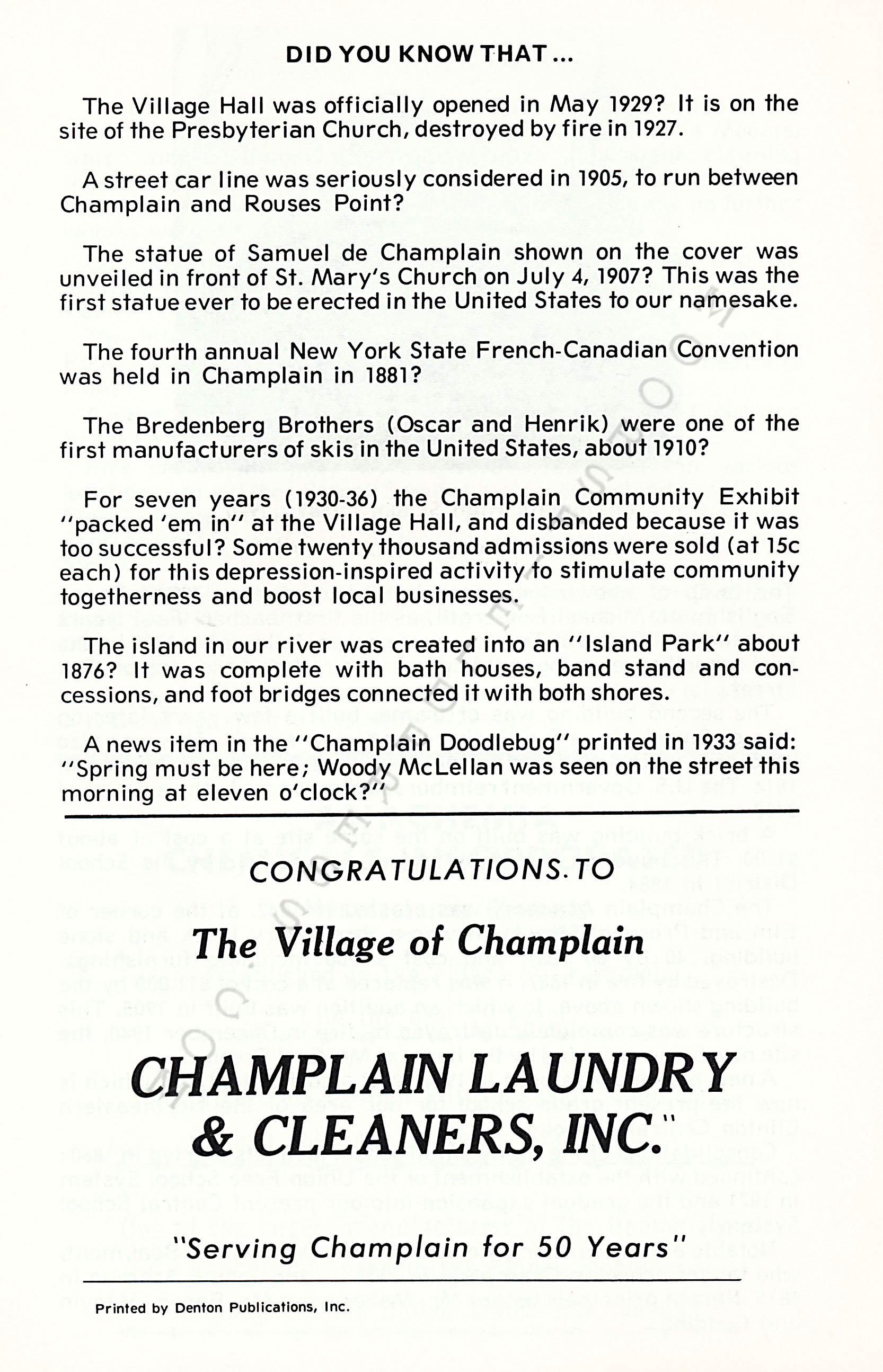Centennial
                      of the Village of Champlain, New York, 1873-1973