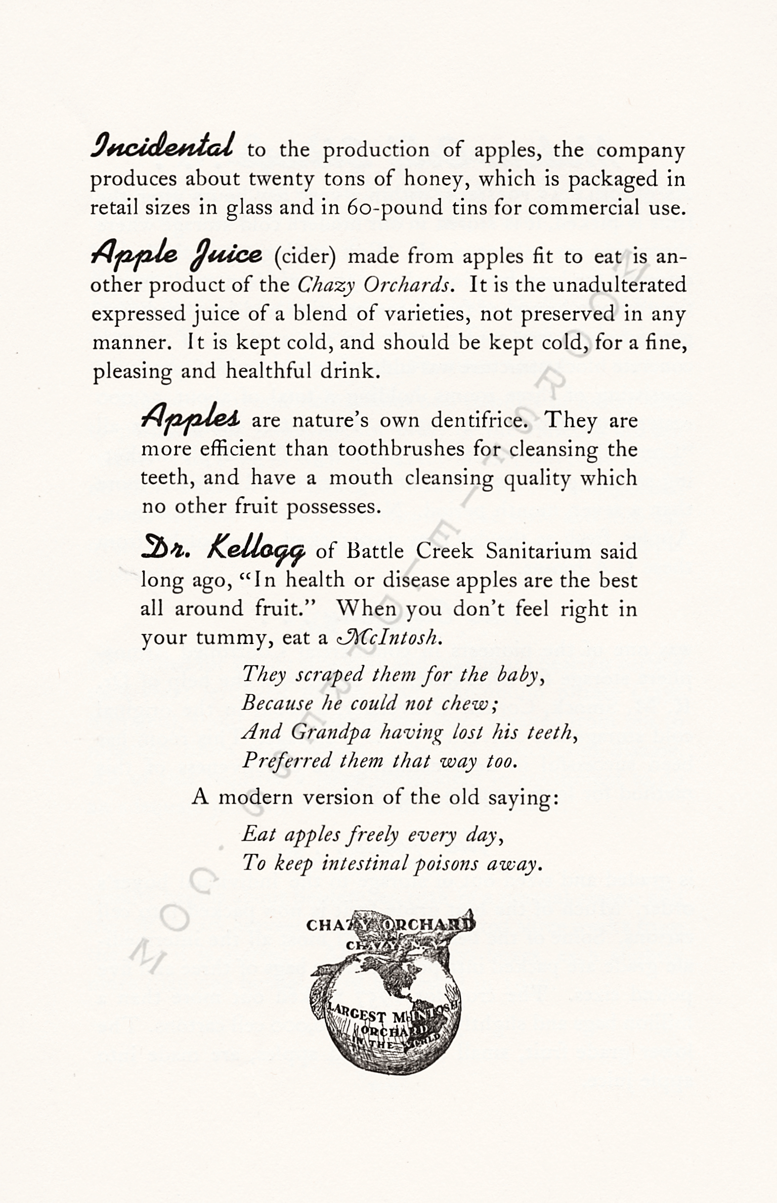 chazy orchards brochure 1957