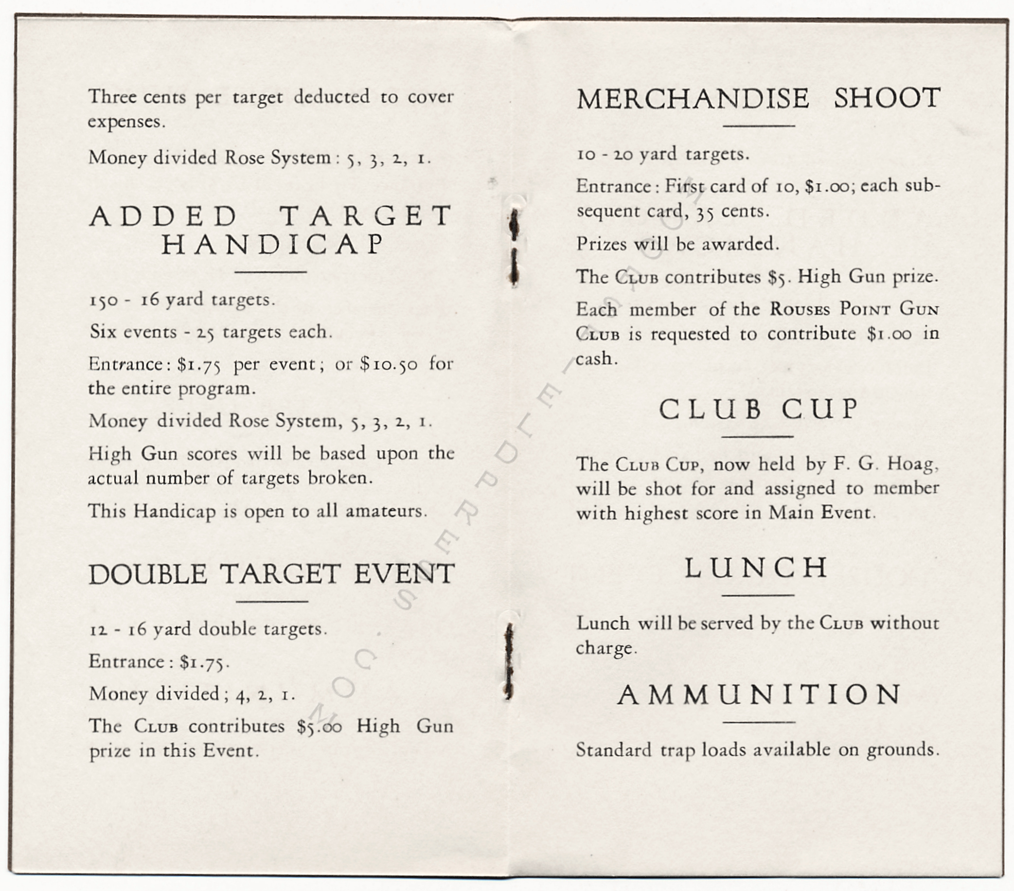 ROUSES POINT GUN CLUB TOURNAMENT 1925