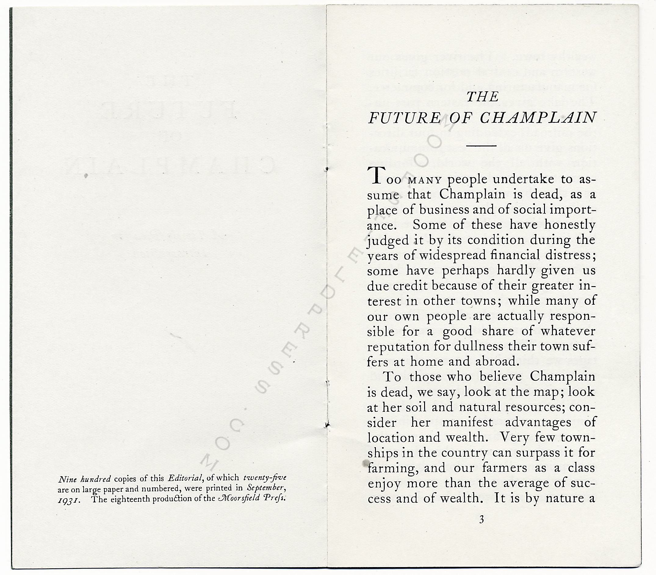 The Future of Champlain by H.M. Mott