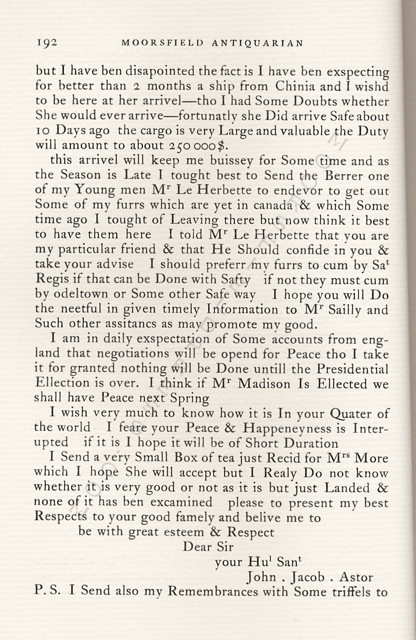 John Jacob
                      Astor Correspondence-Fur Trade with Lower Canada