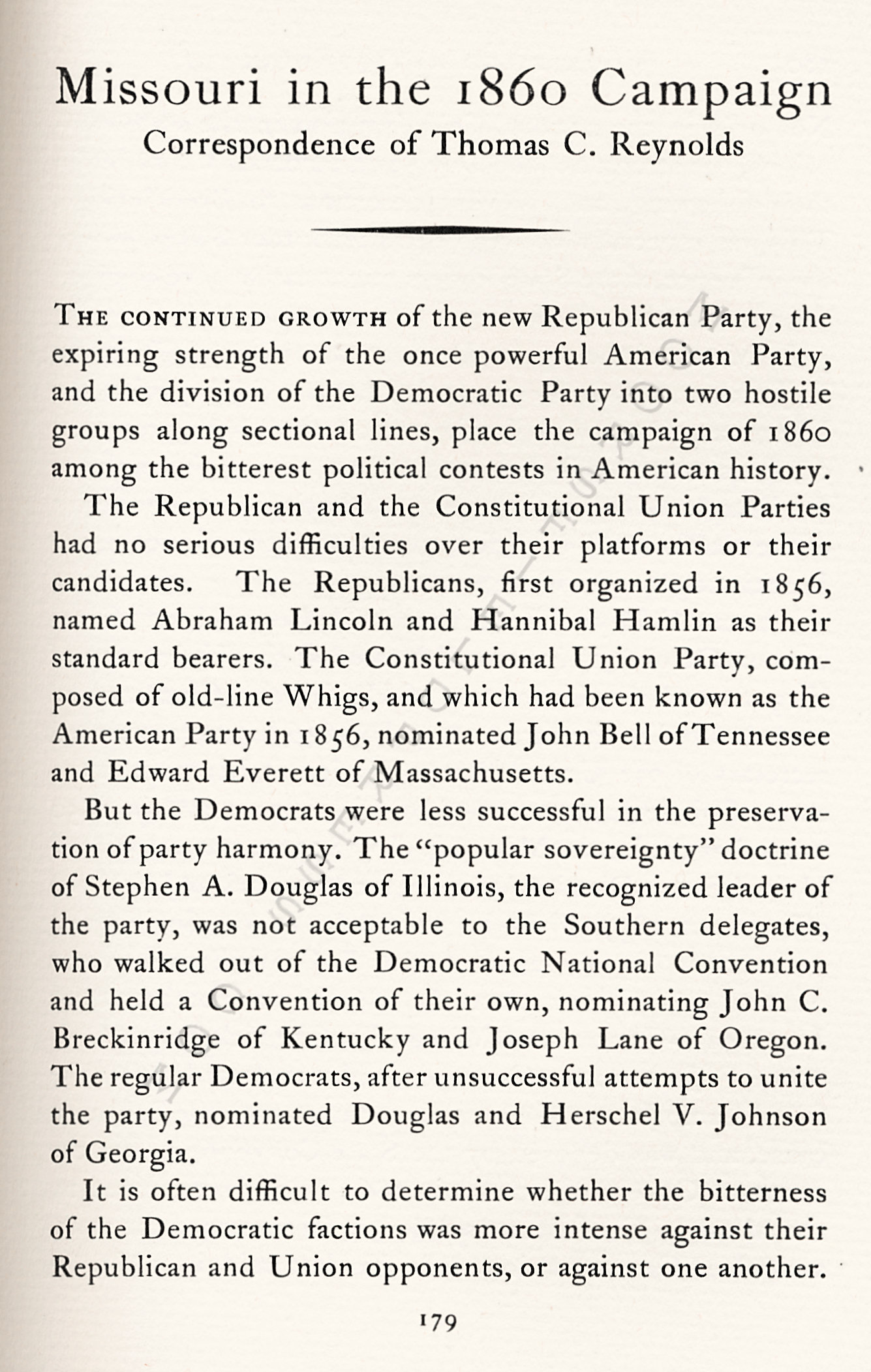 Missouri
                      In The 1860 Campaign-Correspondence Of Thomas
                      Reynolds