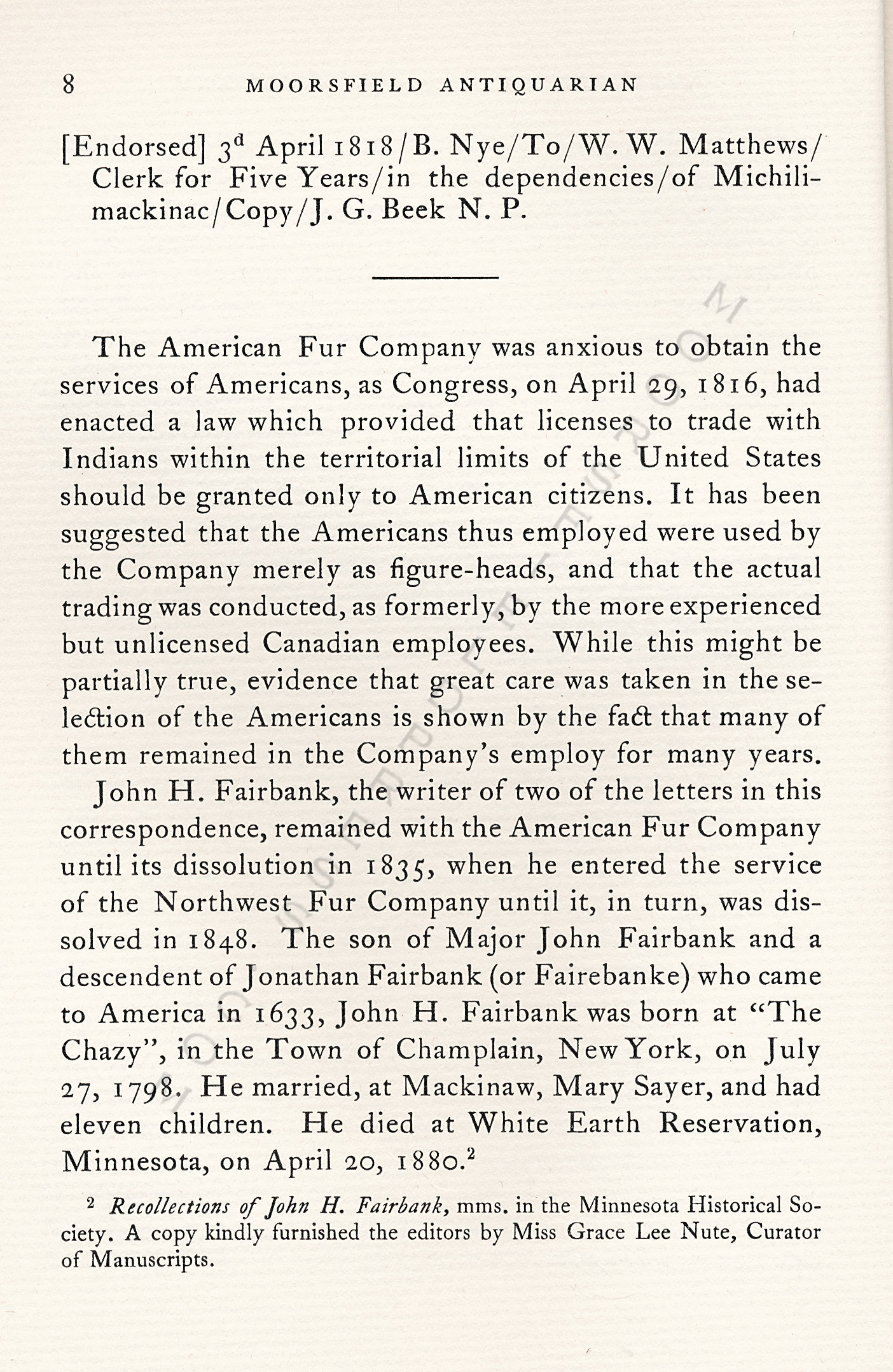 With the
                      American Fur Company in the Michilimackinac
                      Dependencies 1818-1822