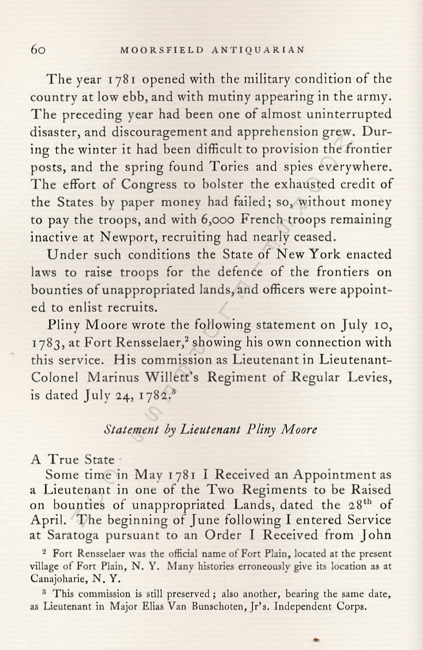The Year
                      1781 at Saratoga: Col. Marinus Willetts Regiment
                      of Levies