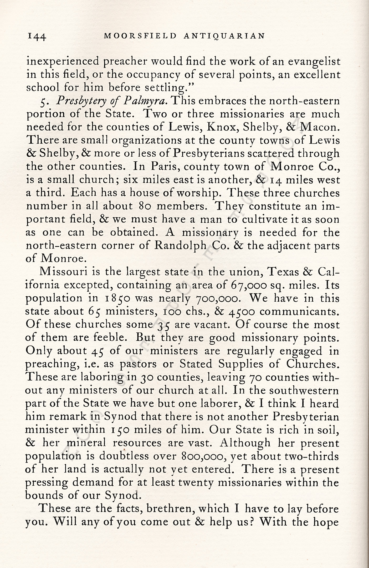 McGill
                      Papers-A Description of Missouri in 1855: As a
                      Missionary Field for Presbyterian Ministers