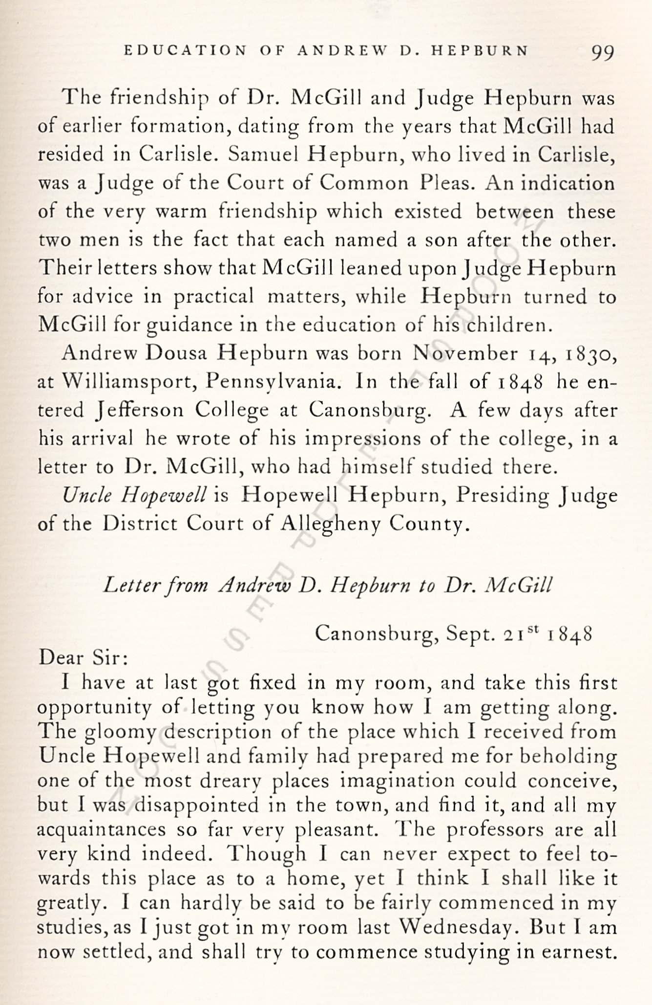 McGill
                      Papers-Education of Andrew D. Hepburn 1848
                      Son-in-law of William Holmes McGuffey 1848-1857