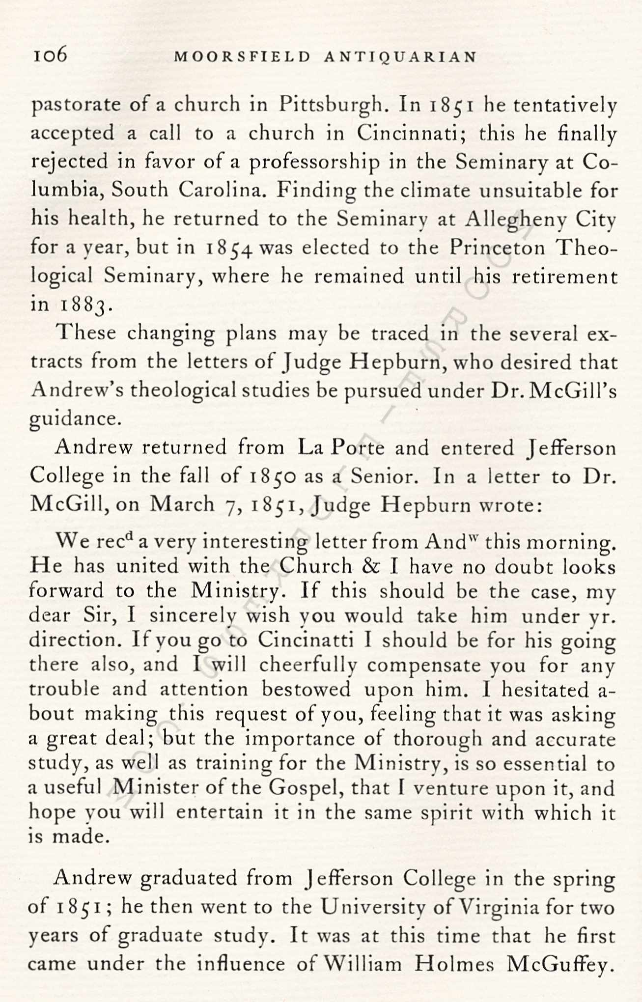 McGill
                      Papers-Education of Andrew D. Hepburn 1848
                      Son-in-law of William Holmes McGuffey 1848-1857