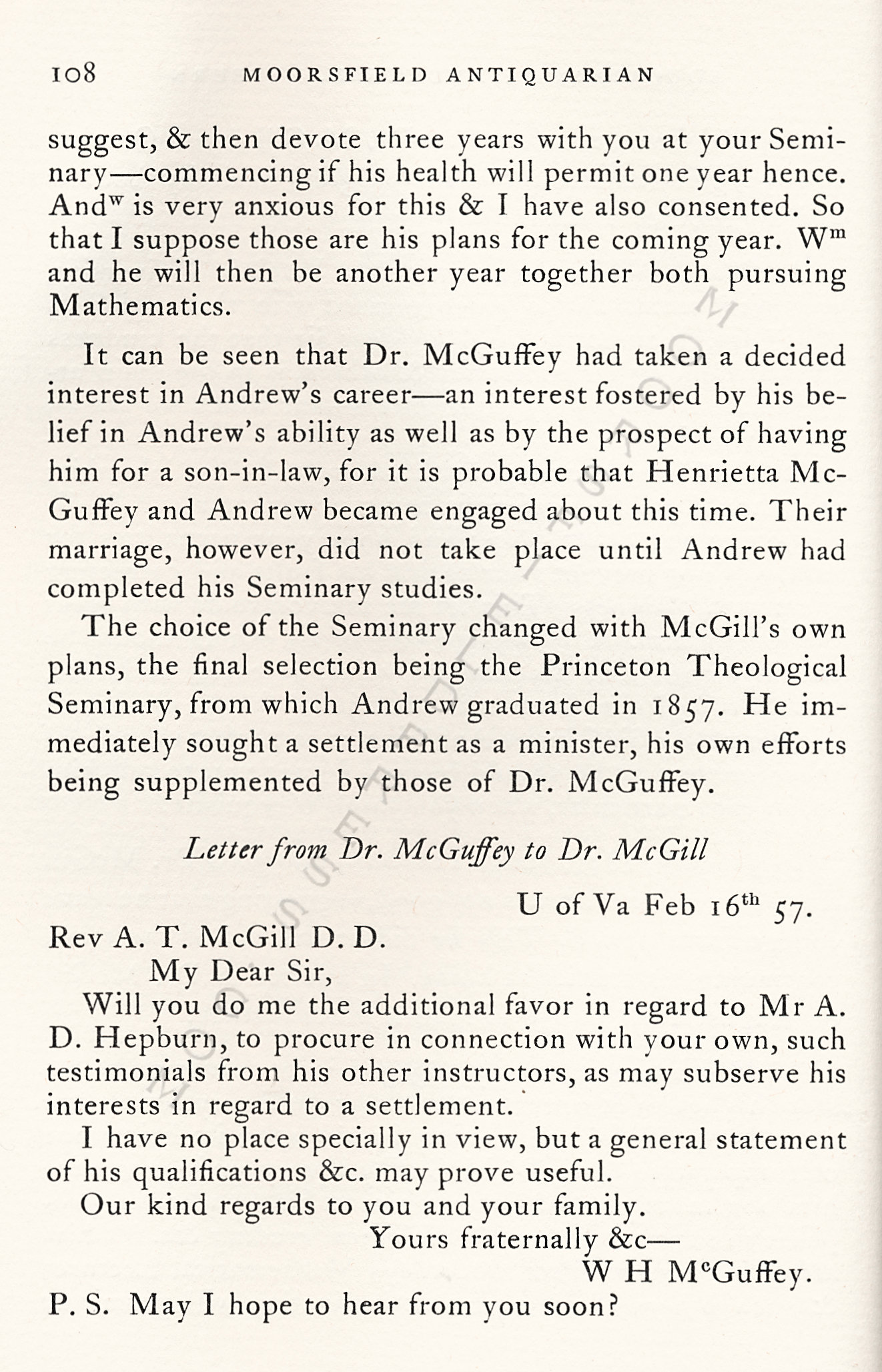 McGill
                      Papers-Education of Andrew D. Hepburn 1848
                      Son-in-law of William Holmes McGuffey 1848-1857