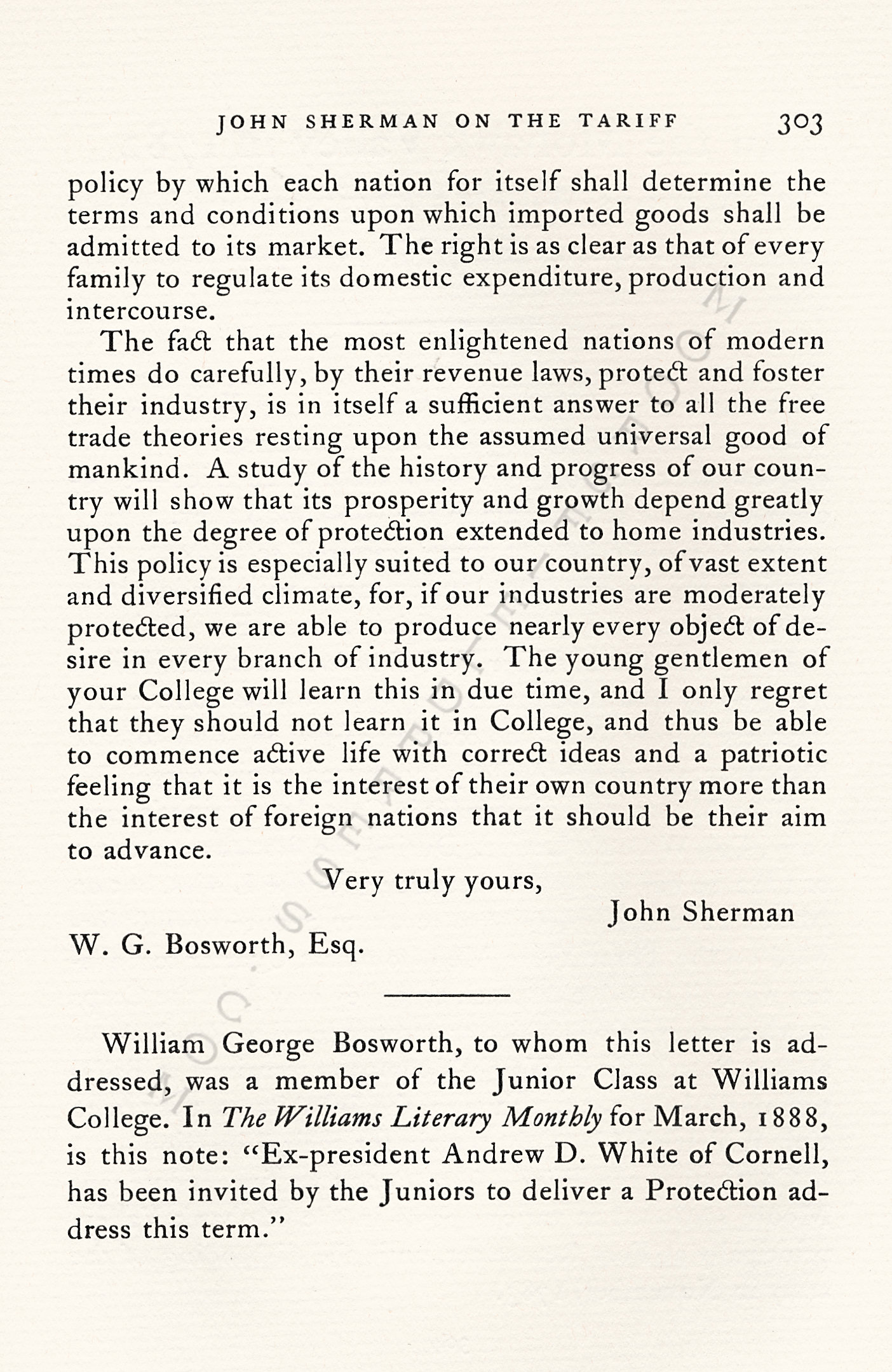 Senator
                      John Sherman on the Tariff February 1, 1888