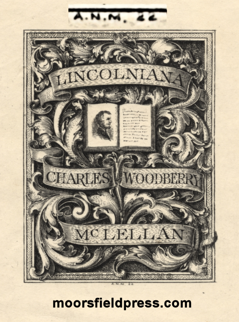 Charles Woodberry McLellan Lincolniana book plate
                designed by Arthur Nelson MacDonald 1922