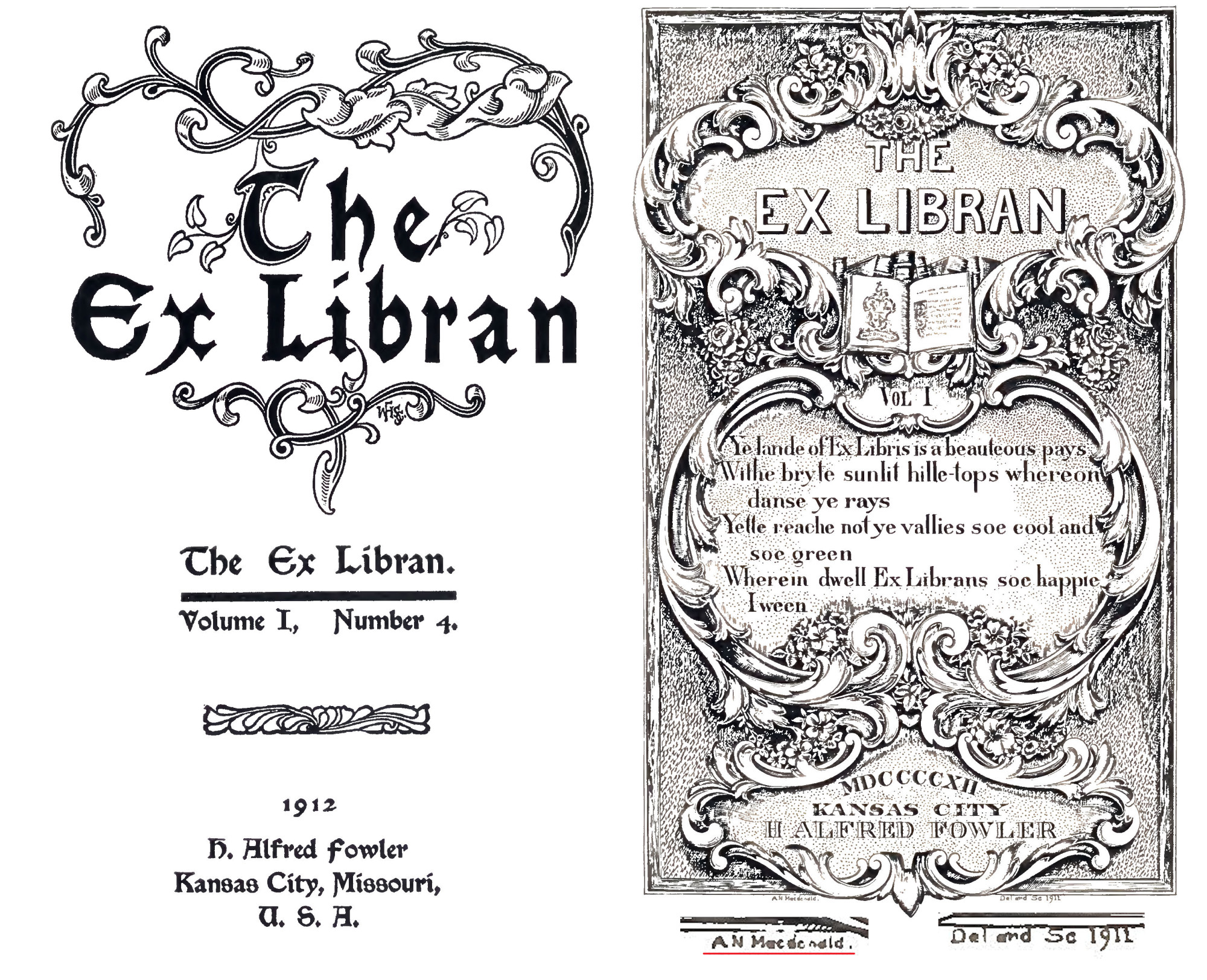 Ex
                          Libran Magazine by H.A. Fowler includes
                          bookplates of Arthur Nelson Macdonald, 1912